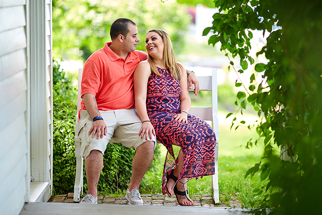  Couple sitting on a bench during their engagement session. Preparing for your engagement session 