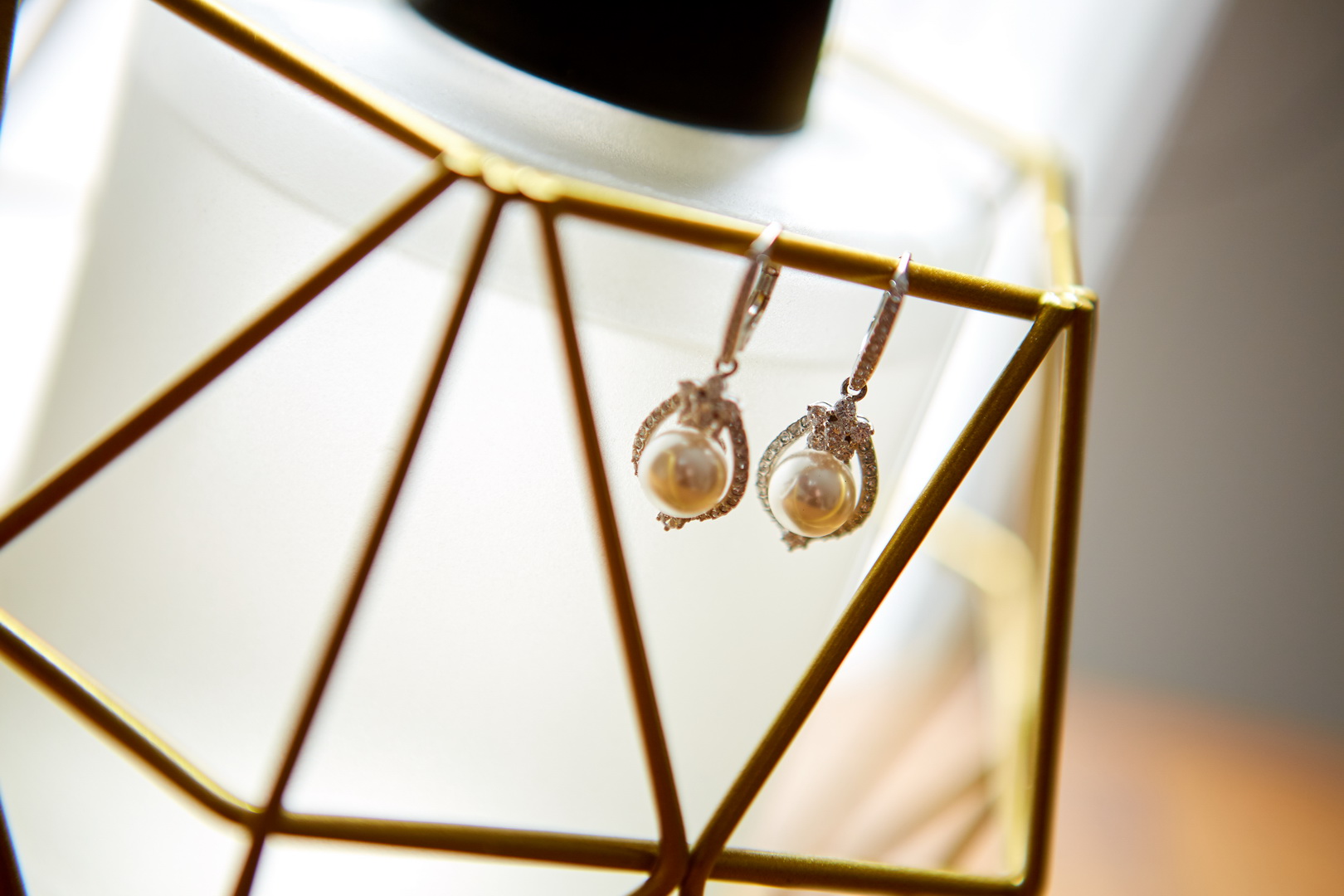 Bridal pearl and diamond drop earrings